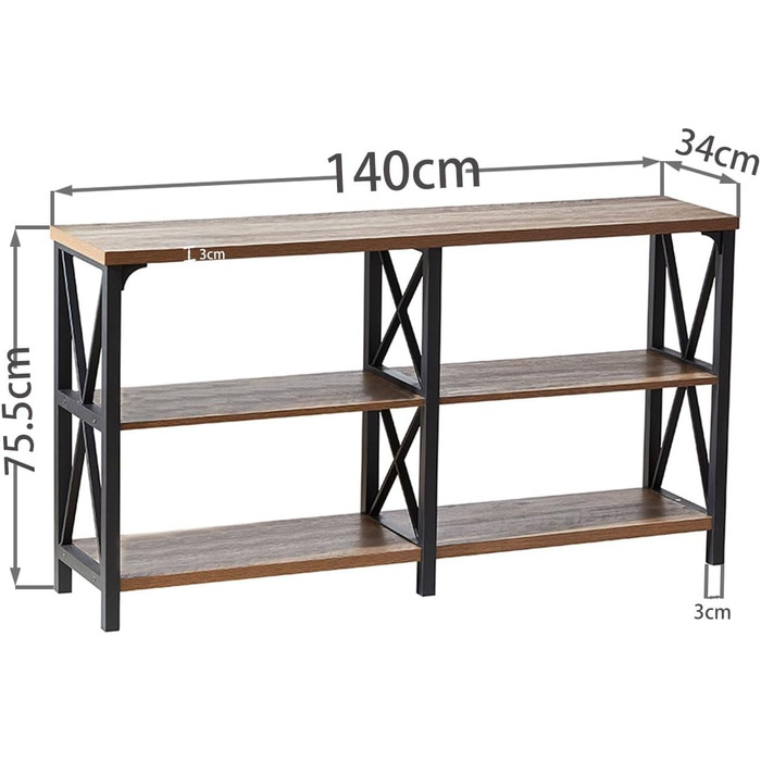 Консольний стіл Mudmasa дерево, 3 рівня, металевий каркас, ідеально підходить для передпокою, вітальні, спальні, 140x34x75.5 см