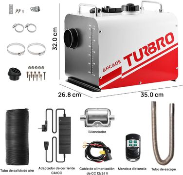 Дизевий опалювач TURBRO 8kW з баком 5L, 12V/24V, LCD-дисплеєм, пультом ДУ та Bluetooth, таймер, для автодому, вантажівки, човна, намету