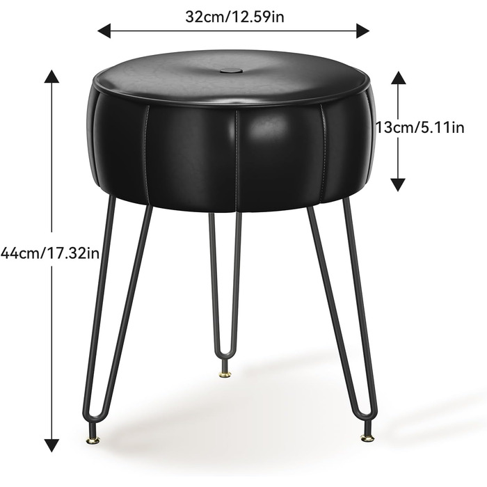 Чорний пуф-стілець для макіяжу в стилі гарбуза, 32x32x44 см (HBD036W)