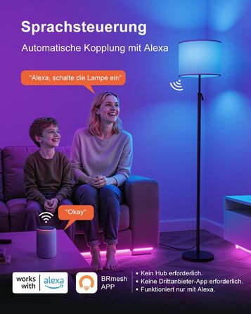 Світлодіодна торшер DUSKTEC RGB для вітальні, смарт-лампа з димером, керування через APP, тепле та холодне біле світло, 10W, 1200LM, регульована висота