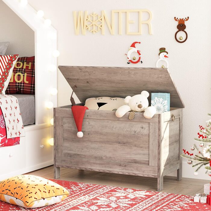 HOOBRO Лавка з ящиком для зберігання, іграшкова скриня з кришкою, тумба для взуття, лавка для сидіння, скриня для зберігання, міцна, безпечні петлі, спальня, вітальня, 76 см, білий EWT75CW01G1, білий (76 x 40 x 48 см, Greige)