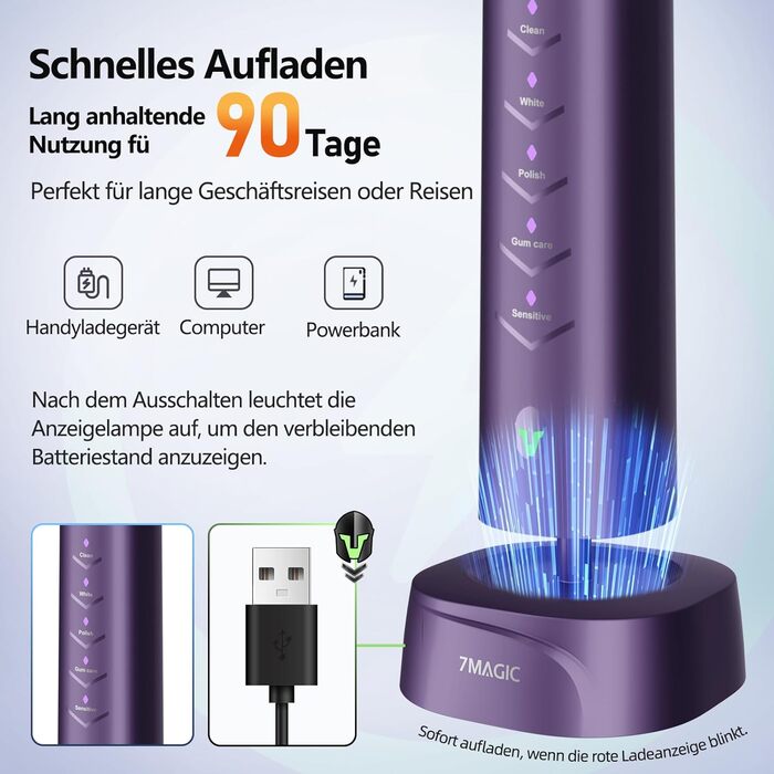 Електрична звукова зубна щітка Ritter Lila з 5 режимами, таймером та акумулятором на 90 днів