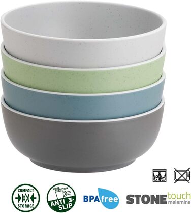 Набір посуду BRUNNER Melamin Camping | 12 предметів - тарілки та миски для 2-4 особи | DOLOMIT Midday - стікючий, стійкий до подряпин