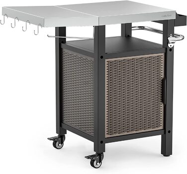 Столик для гриля Onlyfire, візок для барбекю з великою робочою поверхнею, з відкидними бічними полицями, з нержавіючої сталі, 143.5 x 56 x 91 см, двостулковий