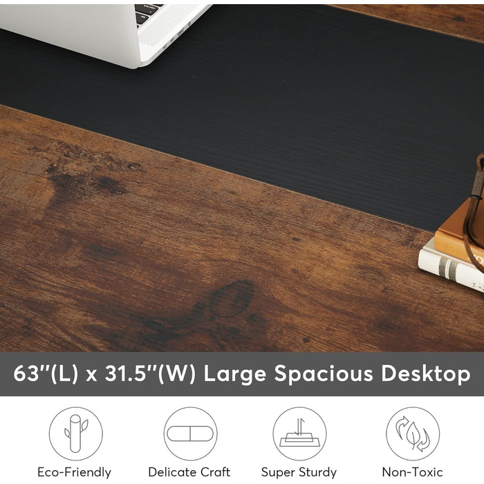 Стол Tribesigns 160 x 80 см: Комп'ютерний, офісний, для робочого кабінету, сучасний, вінтажний, коричнево-чорний