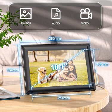 Цифровий фоторамка OBVHNUA 10.1' з 128 ГБ пам'яті, без Wi-Fi, IPS-дисплей 1280*800, відтворення фото, музики, відео, календар, USB/SD, настінний монтаж