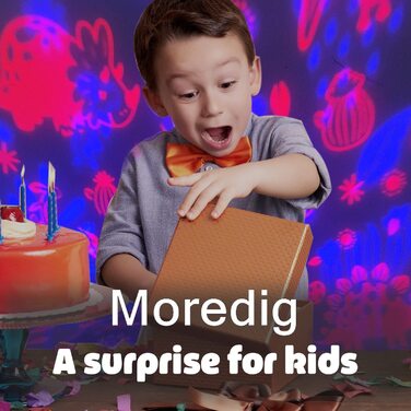 Дитячий проектор зоряного неба Moredig Динозавр, лампа з 360° обертанням, 8 світлових режимів, 12 мелодій, іграшка-нічник для дітей, чорний і білий