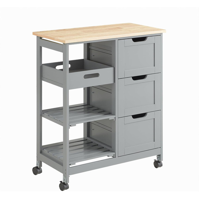 Сервізний візок SoBuy FKW79-SCH – кухонний візок з 2 полицями та підносом, сірий, 68x85x38 см, до 50 кг, MDF