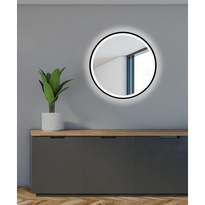 LED дзеркало для ванної кімнати 60 см з чорною рамою та підсвічуванням