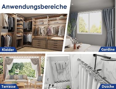 Штанга для душу без свердління 160-210 см, Ø 32 мм, з кріпленнями - штанга для завіси для вікон, перегородок та кухні (160-210 см, нержавіюча сталь срібна)