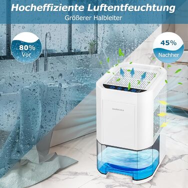 Електричний осушувач повітря, 1200 мл кімнатний осушувач для дому, маленький осушувач повітря автоматичний осушувач повітря для підвалу, ванної кімнати, 7 кольорів світлового осушувача з таймером - антивологість, нічні режими