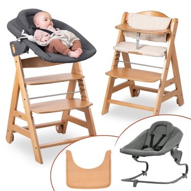 Дитячий стільчик Hauck Beta+ Newborn Set Premium Dark Grey - комплект з підставкою для новонароджених, м'яким сидінням та підносом для годування