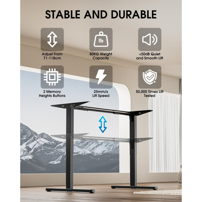 Електричний стіл-трансформер з регулюванням висоти та кабельною масою (чорний)