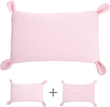 Дитяча подушка з кролячими вушками, піна з пам'яттю, 6-36 міс, дихаюча, 2 рожеві наволочки