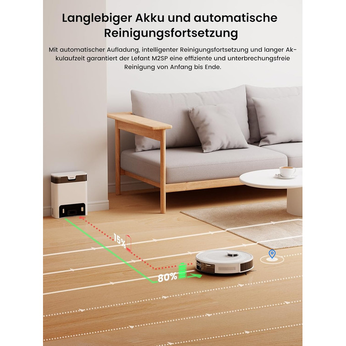 Робот-пилосос LEFANT M2S Pro з функцією миття, 5000Pa, лазерна навігація, LiDAR dToF, 150 хв, розпізнавання килимів, керування через додаток/голос, ідеальний для шерсті тварин, чорний