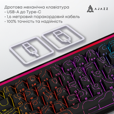 Дротова механічна клавіатура Ajazz NK68 Red switches Side Contour Black (NK68-R-S-B)