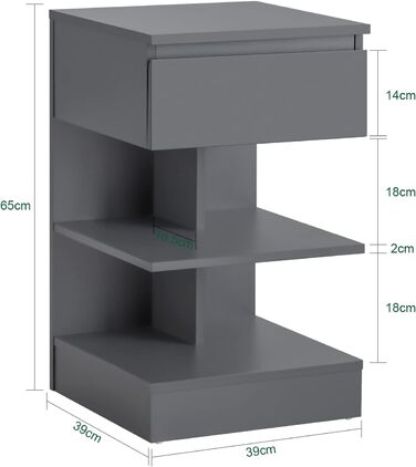 Тумбочка/тумбочка з 1 шухлядою та 3 полицями, BHT 39x65x39см, Сірий, 49-W