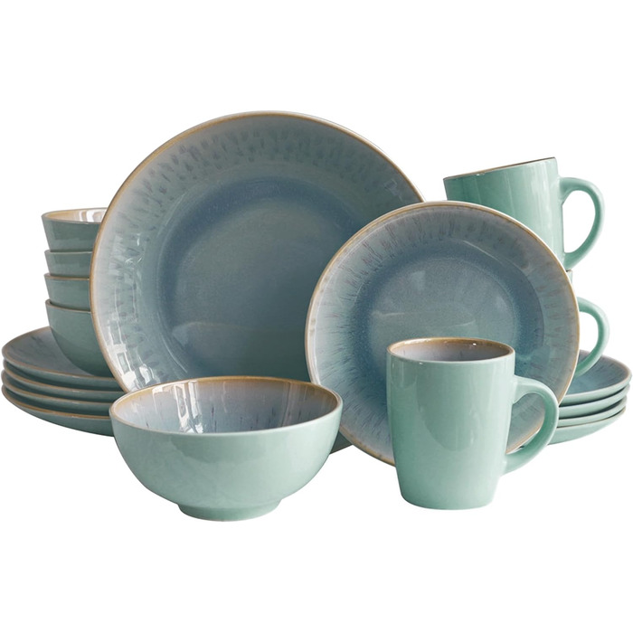Вінтажний обідній сервіз 'Ana Modern-Design, на 6 персон, Стильний порцеляновий набір посуду з 6 обідніми тарілками, 6 бічними тарілками, 6 чашками, 6 чашками для чаю (16 шт. )