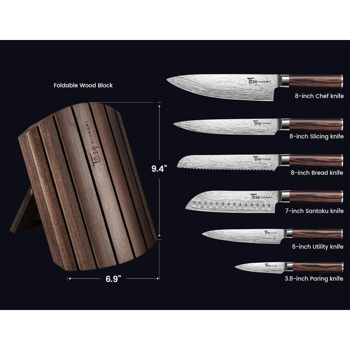 Набір кухонних ножів 7 шт. японського стилю з магнітною підставкою з акації та гострим лезом з вуглецевої сталі, ергономічні ручки