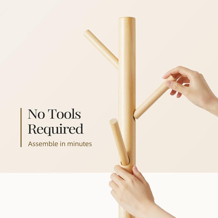 Дерев'яна вішалка для одягу Pipishell з 8 гачками, регульована по висоті, для одягу, шапок та сумок, для вітальні, спальні або офісу