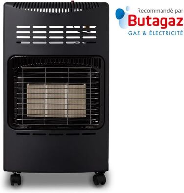 Газова додаткова піч Favex 8630047 – готова до використання з шлангом та редуктором – інфрачервовий керамічний нагрівач – 3 режими потужності до 40 м² – сталь, чорний колір