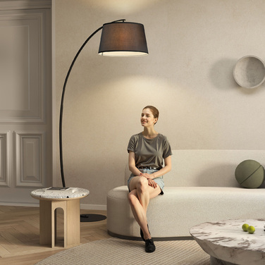 HOMCOM Arc Lamp Торшер Arc - Сучасний металевий дуговий світильник - Торшер металевий льон чорний