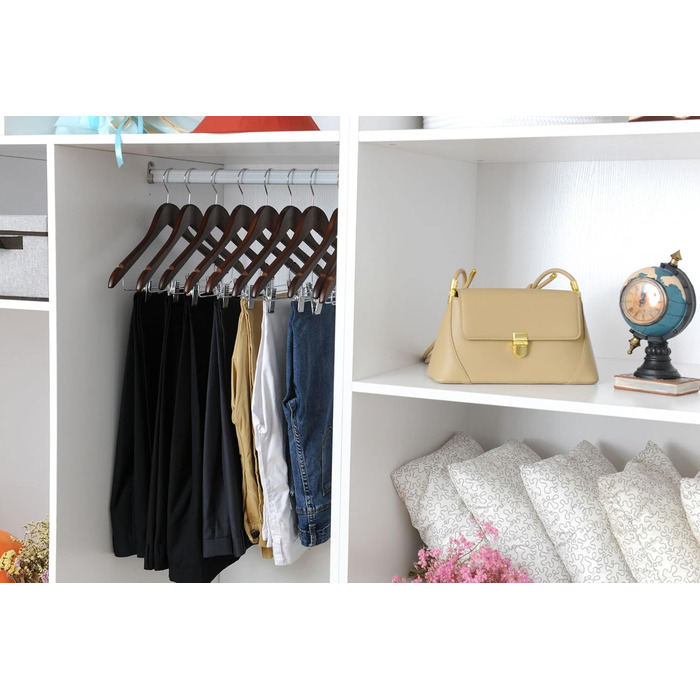 Дерев'яні вішалки для одягу з кліпсами (20 шт.), масивне дерево, вішалка для штанів, регульовані металеві кліпси, поворотний гачок, для пальто, сорочок, костюмів (Волоський горіх - Хромований гачок)