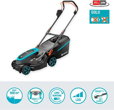 Акумуляторний газонокосарка Gardena PowerMax 37/36V P4A Ready-to-Use Set: для газонів до 350 м², ширина косіння 37 см, об'єм збору 45 л, центральне регулювання висоти, двигун PowerPlus з Eco-режимом