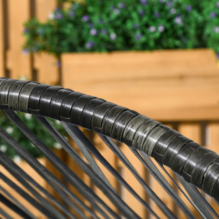 Крісло з ротангу для саду, вуличне крісло, плетений ротанг PE, розміри 89 см x 75 см x 143 см, сірий+чорний