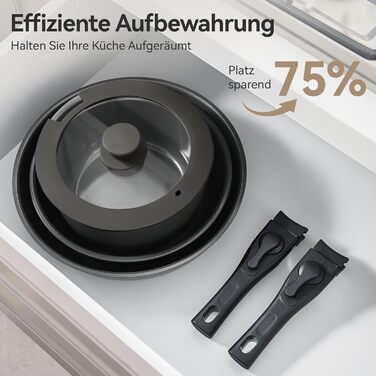 Набір каструль з керамічним покриттям 14 предметів, антипригарне покриття, індукційне дно, 24/28 см сковороди, для всіх типів плит, сумісний з духовкою