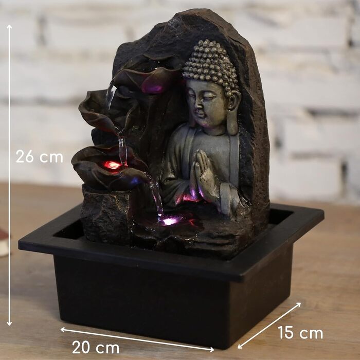 Джерело Zen'Light Zimmerbrunnen з Буддою та LED-підсвіткою - Сучасна декор для медитації та релаксації, Фен-Шуй, 26 см, горіх