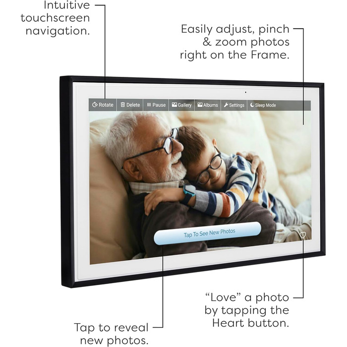 Цифровий рамка для фото Skylight Frame 15 дюймів: Wi-Fi, відправка фото по електронній пошті/додатку, хмарне сховище, чорний