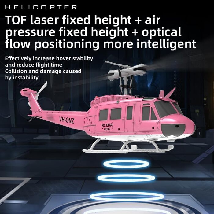 RC Гелікоптер ERA C032 UH-1 Huey, 1/48, 2.4G 6CH, Стабілізатор, Утримання висоти, Рожевий