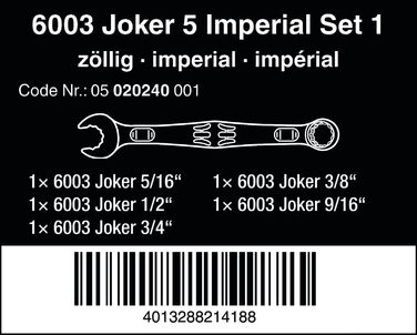 Набір комбінованих ключів, 6003 Joker 4 Set 1, 4 шт. и (Imperial), 05020228001 -
