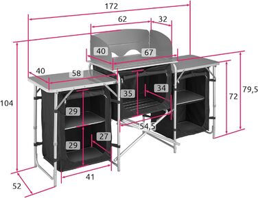 Кемпінгова кухня Tectake, складна кемпінгова шафа, кухня для подорожей, кухонна шафа зі стільницею та відсіками для зберігання для кухні на відкритому повітрі, тент, караван або автомобільний кемпінг із сумкою для перенесення