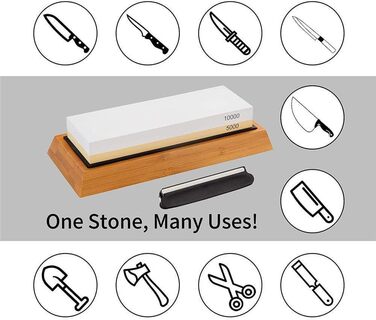 Набір точильних каменів, двосторонній точильний камінь (5000/10000 грит) для кухні, ножів, ножиць, стамесок, бритв, бамбукова основа, кутова вказівка (макс. 60 символів)