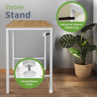 Барний стіл BeFair з дуба та білого кольору, 60x60 см, індустріальний дизайн, металеві ніжки, з підніжкою