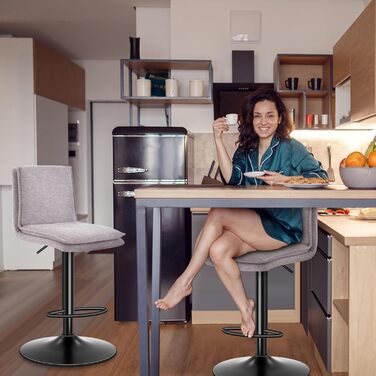 Барний стілець з льону, регульована висота, обертається, з підлокітником, для кухні та їдальні, сірий, 2 шт. Gary New