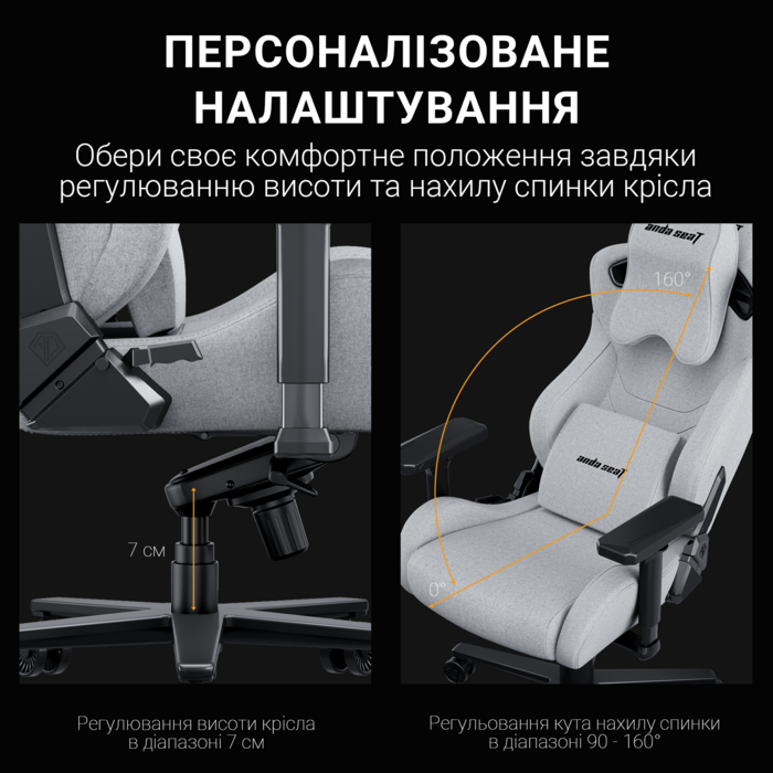 Крісло ігрове Anda Seat Kaiser 2 Pro Grey Fabric Size XL