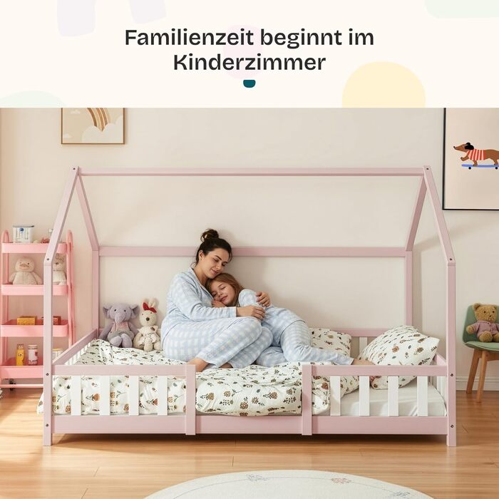 Дитяче ліжко Sisimiut Montessori від en.casa з захистом від падіння. Дерев'яне ліжко для дітей, підлогове, з ламелями. Матеріал: сосна. Колір: світло-сірий/білий. Розмір: 120 x 200 см. Без матраца.