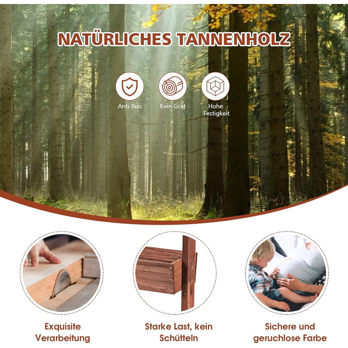 Вертикальна грядка COSTWAY з 3 рівнями, 6 контейнерами для квітів, дерев'яний ящик для тераси, балкона або саду 126x90x115 см (коричневий)