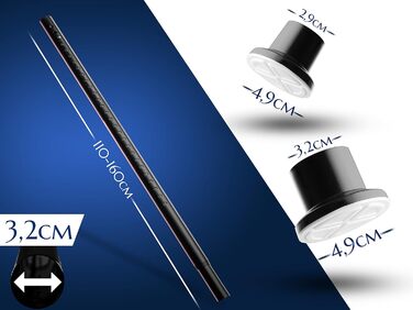 Штанга для душу без свердління 160-210 см, Ø 32 мм, з кріпленнями - штанга для душу з кріпленнями для вікон, перегородок та кухні (110-160 см, матовий чорний)