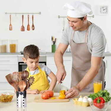 Дерев'яні кухонні помічники: набір з лопаткою та шумовкою, антипригарне покриття, натуральне тикове дерево