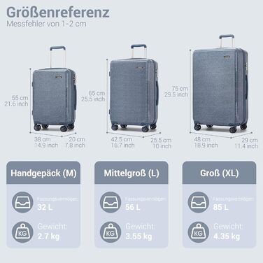 Чемодан KONO середнього розміру з жорсткою обшивкою, ABS+PC, 60L, білий/коричневий, з TSA замком