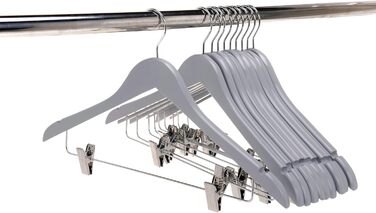 Дерев'яні вішалки для одягу з кліпсами, міцне дерево, вішалка для штанів, регульовані металеві кліпси, поворотний гачок, для пальто, жакети, блузи, костюми (сірий, 20 шт.)
