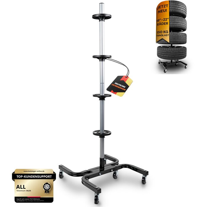 Преміум-підставка для шин на колесах (295 мм, 150 кг) - 4 шини. Чорна, мобільна, для зберігання шин