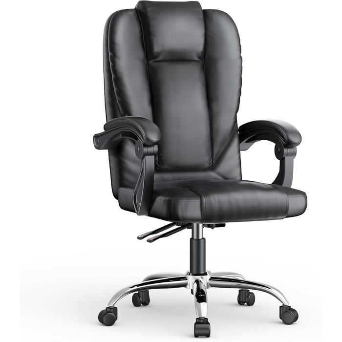 Офісний стіл Naspaulro Ergonomischer Bürostuhl з регульованою висотою та високою спинкою, м'яке сидіння, поворотний крісло з бавовняно-льняної тканини, коліщата, для роботи (чорний, шкіра)