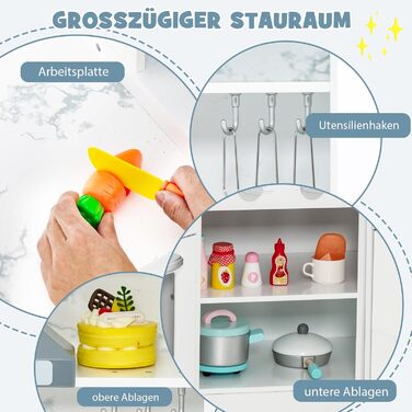 Дерев'яна дитяча кухня DREAMADE з аксесуарами, кухонний куточок з плитою, духовкою, мийкою та дошками для письма, ігровий набір з підсвіткою та звуком для дівчаток від 3 років (білий)