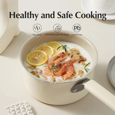 Керамічний сотейник Redchef з кришкою, антипригарний, 16 см, нетоксичний, для всіх плит, PFAS-free, для соусів