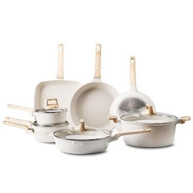 Набір каструль та сковорідок VEVOR з нержавіючої сталі (19 предметів) з кришками з термостійкого скла, антипригарне покриття, для кухні та кемпінгу, підходить для приготування соусів, тушкування та варіння (білий)